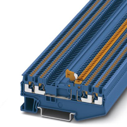 Phoenix Contact Knife Disconnect - Multi-Conductor Terminal Block; PT 1.5/S-QUATTRO-MT BU; 10A; 300V; 1-Level; #26 - #16; Push-In Connection; Blue